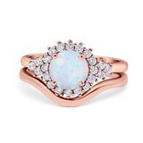 Two Piece Halo Engagement Ring Round Simulated Cubic Zirconia 925 Sterling Silver