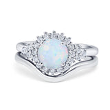 Two Piece Halo Engagement Ring Round Simulated Cubic Zirconia 925 Sterling Silver