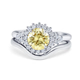 Two Piece Halo Engagement Ring Round Simulated Cubic Zirconia 925 Sterling Silver