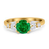 Art Deco Engagement Ring Round Simulated Cubic Zirconia 925 Sterling Silver