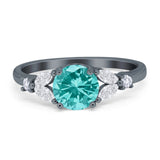 Art Deco Engagement Ring Round Simulated Cubic Zirconia 925 Sterling Silver