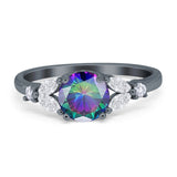Art Deco Engagement Ring Round Simulated Cubic Zirconia 925 Sterling Silver
