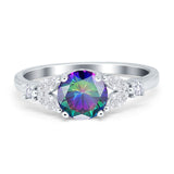 Art Deco Engagement Ring Round Simulated Cubic Zirconia 925 Sterling Silver