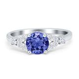 Art Deco Engagement Ring Round Simulated Cubic Zirconia 925 Sterling Silver