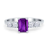 Emerald Cut Wedding Engagement Ring Simulated Cubic Zirconia 925 Sterling Silver