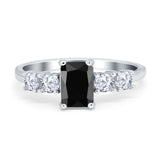 Emerald Cut Wedding Engagement Ring Simulated Cubic Zirconia 925 Sterling Silver