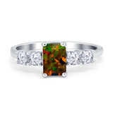 Emerald Cut Wedding Engagement Ring Simulated Cubic Zirconia 925 Sterling Silver