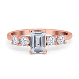 Emerald Cut Wedding Engagement Ring Simulated Cubic Zirconia 925 Sterling Silver