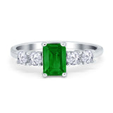 Emerald Cut Wedding Engagement Ring Simulated Cubic Zirconia 925 Sterling Silver