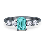 Emerald Cut Wedding Engagement Ring Simulated Cubic Zirconia 925 Sterling Silver