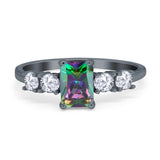 Emerald Cut Wedding Engagement Ring Simulated Cubic Zirconia 925 Sterling Silver