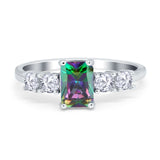 Emerald Cut Wedding Engagement Ring Simulated Cubic Zirconia 925 Sterling Silver