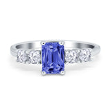 Emerald Cut Wedding Engagement Ring Simulated Cubic Zirconia 925 Sterling Silver
