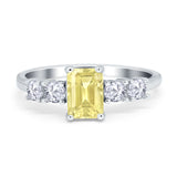 Emerald Cut Wedding Engagement Ring Simulated Cubic Zirconia 925 Sterling Silver