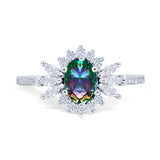 Vintage Oval Engagement Ring Simulated Cubic Zirconia 925 Sterling Silver