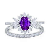 Two Piece Art Deco Marquise Simulated CZ Wedding Ring 925 Sterling Silver