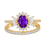Two Piece Art Deco Marquise Simulated CZ Wedding Ring 925 Sterling Silver