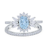 Two Piece Art Deco Marquise Simulated CZ Wedding Ring 925 Sterling Silver