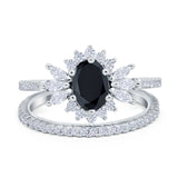Two Piece Art Deco Marquise Simulated CZ Wedding Ring 925 Sterling Silver