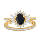 Two Piece Art Deco Marquise Simulated CZ Wedding Ring 925 Sterling Silver