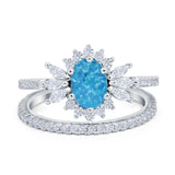 Two Piece Art Deco Marquise Simulated CZ Wedding Ring 925 Sterling Silver