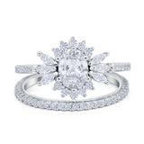Two Piece Art Deco Marquise Simulated CZ Wedding Ring 925 Sterling Silver