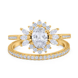 Two Piece Art Deco Marquise Simulated CZ Wedding Ring 925 Sterling Silver