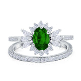 Two Piece Art Deco Marquise Simulated CZ Wedding Ring 925 Sterling Silver