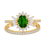 Two Piece Art Deco Marquise Simulated CZ Wedding Ring 925 Sterling Silver