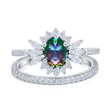 Two Piece Art Deco Marquise Simulated CZ Wedding Ring 925 Sterling Silver