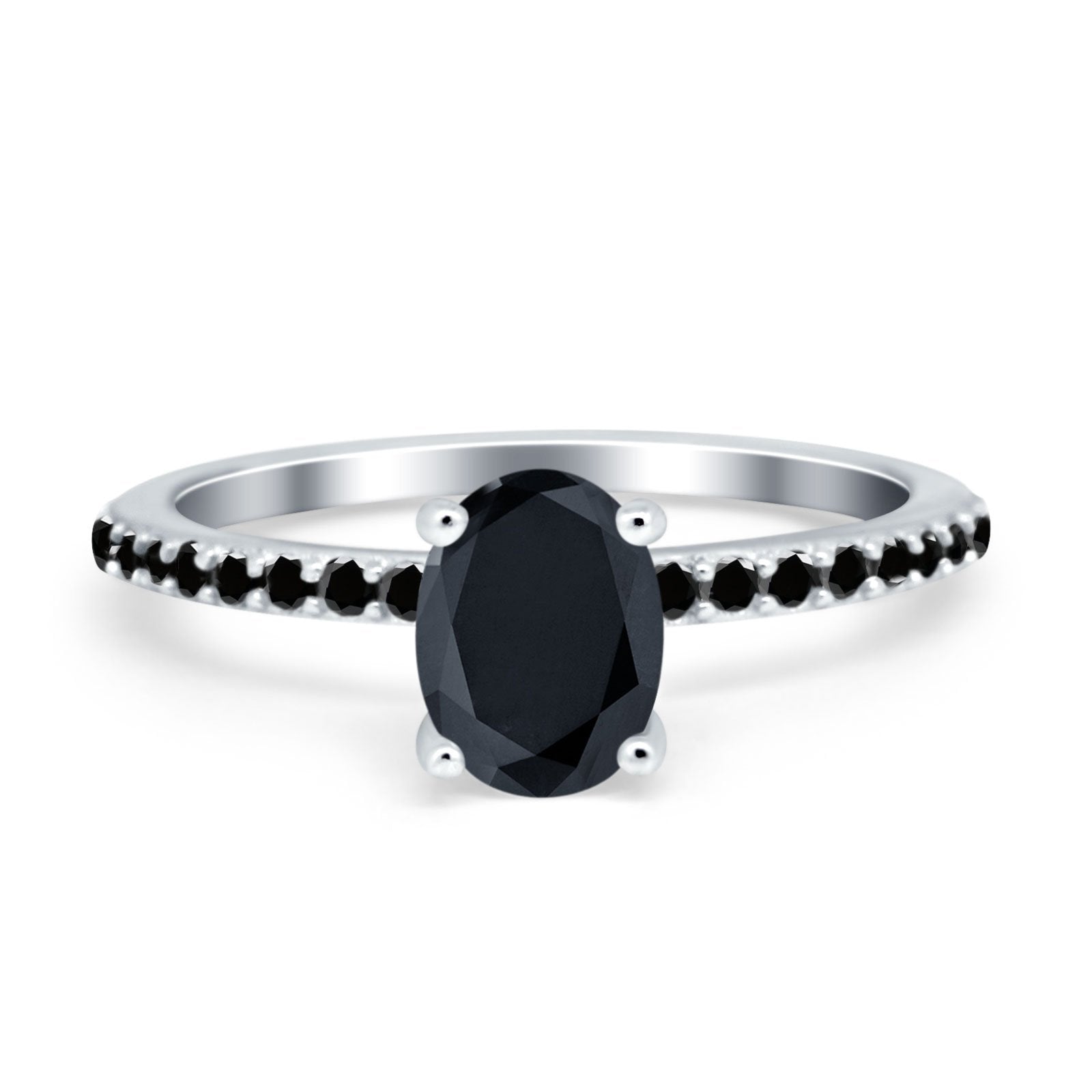 Accent Art Deco Wedding Ring Black Simulated Cubic Zirconia 925 Sterling Silver