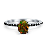 Accent Art Deco Wedding Ring Black Simulated Cubic Zirconia 925 Sterling Silver