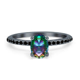 Accent Art Deco Wedding Ring Black Simulated Cubic Zirconia 925 Sterling Silver