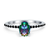 Accent Art Deco Wedding Ring Black Simulated Cubic Zirconia 925 Sterling Silver