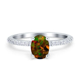 Oval Solitaire Accent Wedding Ring Simulated Cubic Zirconia 925 Sterling Silver