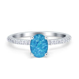 Oval Solitaire Accent Wedding Ring Simulated Cubic Zirconia 925 Sterling Silver