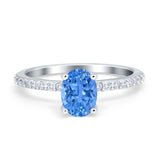 Oval Solitaire Accent Wedding Ring Simulated Cubic Zirconia 925 Sterling Silver