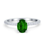 Oval Solitaire Accent Wedding Ring Simulated Cubic Zirconia 925 Sterling Silver
