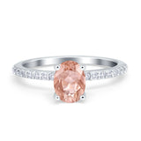 Oval Solitaire Accent Wedding Ring Simulated Cubic Zirconia 925 Sterling Silver