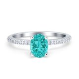 Oval Solitaire Accent Wedding Ring Simulated Cubic Zirconia 925 Sterling Silver