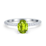 Oval Solitaire Accent Wedding Ring Simulated Cubic Zirconia 925 Sterling Silver