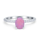 Oval Solitaire Accent Wedding Ring Simulated Cubic Zirconia 925 Sterling Silver