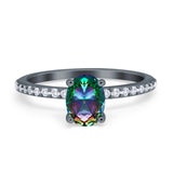 Oval Solitaire Accent Wedding Ring Simulated Cubic Zirconia 925 Sterling Silver