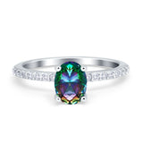 Oval Solitaire Accent Wedding Ring Simulated Cubic Zirconia 925 Sterling Silver