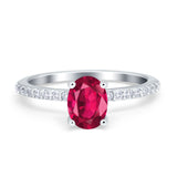Oval Solitaire Accent Wedding Ring Simulated Cubic Zirconia 925 Sterling Silver