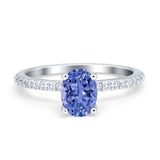 Oval Solitaire Accent Wedding Ring Simulated Cubic Zirconia 925 Sterling Silver