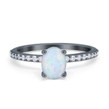Oval Solitaire Accent Wedding Ring Simulated Cubic Zirconia 925 Sterling Silver