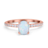 Oval Solitaire Accent Wedding Ring Simulated Cubic Zirconia 925 Sterling Silver