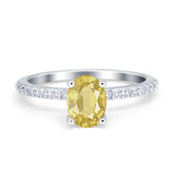 Oval Solitaire Accent Wedding Ring Simulated Cubic Zirconia 925 Sterling Silver
