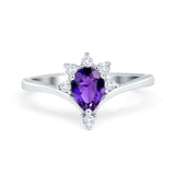 Teardrop V Chevron Engagement Ring Simulated Cubic Zirconia 925 Sterling Silver